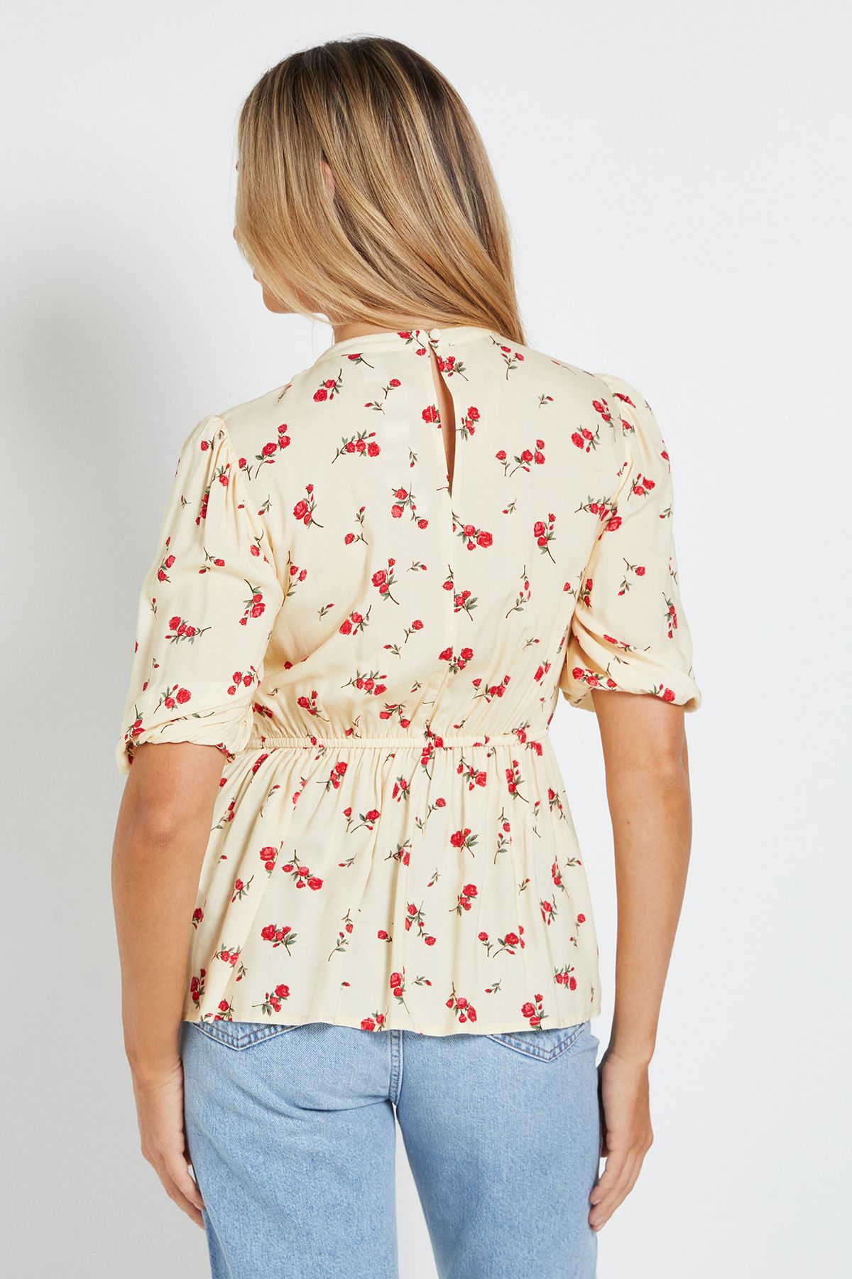 Dorothy Perkins Yellow Ditsy High Neck Shirred Bodice Top Yellow image 3