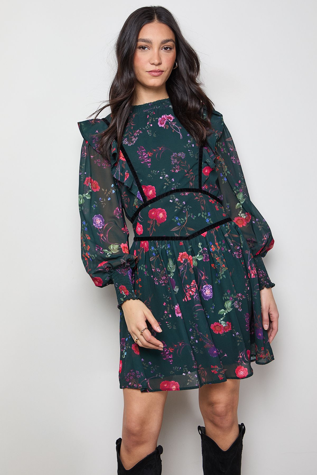 Oasis Shirred Detail Fit and Flare Mini Dress Multi image 2