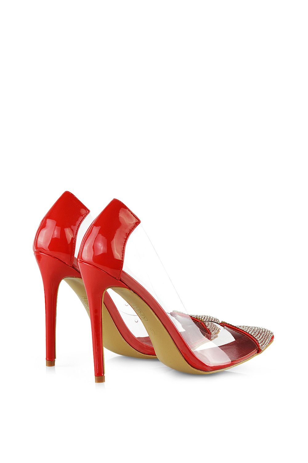 XY London 'Kaz' Pointed Toe Perspex Stiletto Court Heel Shoes With Diamante Detail image 3