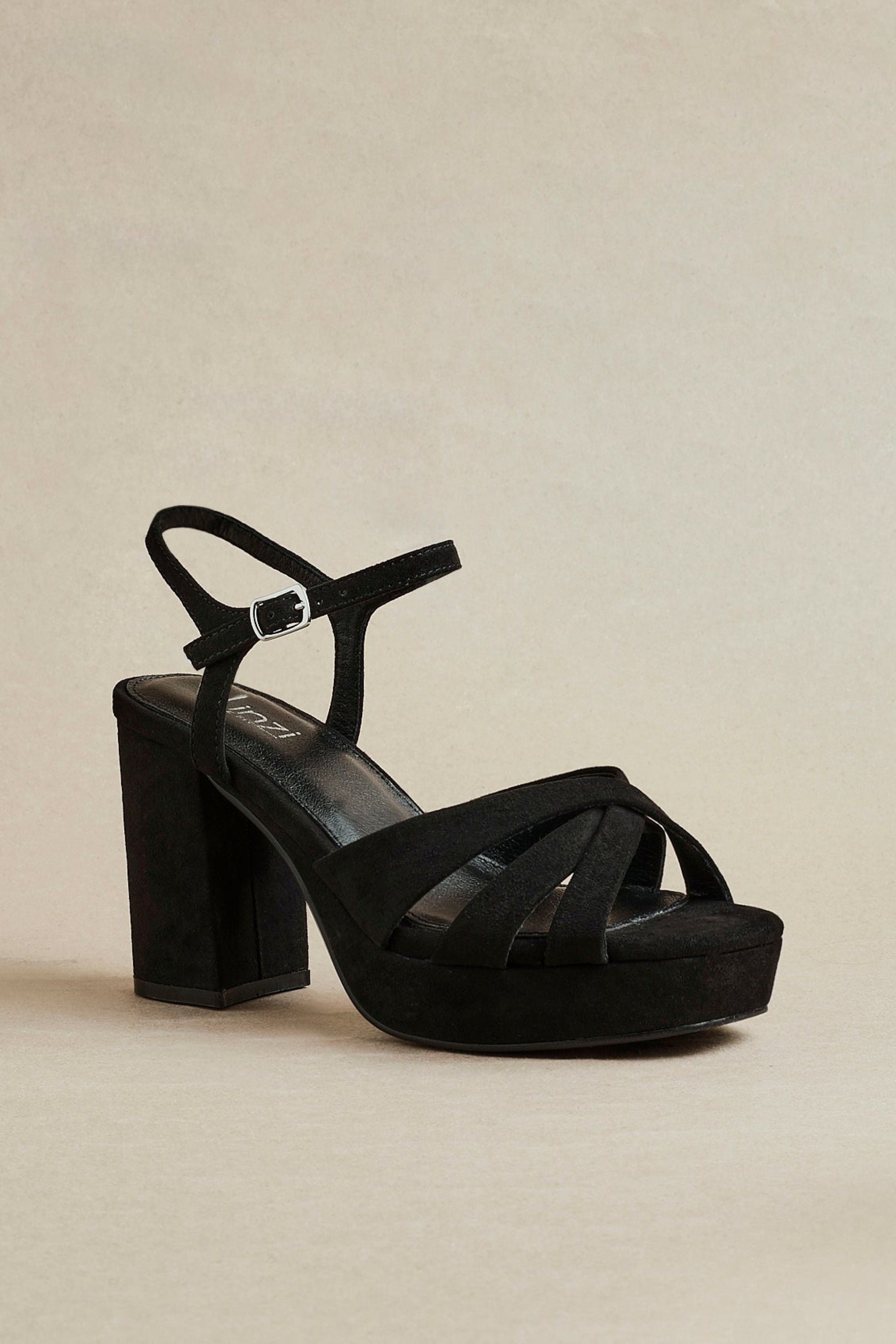 Linzi Selene Black Faux Suede Wide Fit Crossover Platform Heels image 6