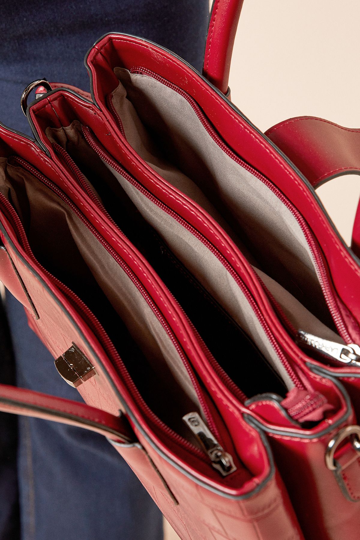 Dorothy Perkins Ronnie Faux Croc Tote Bag With Multi Internal Pockets Burgundy image 3