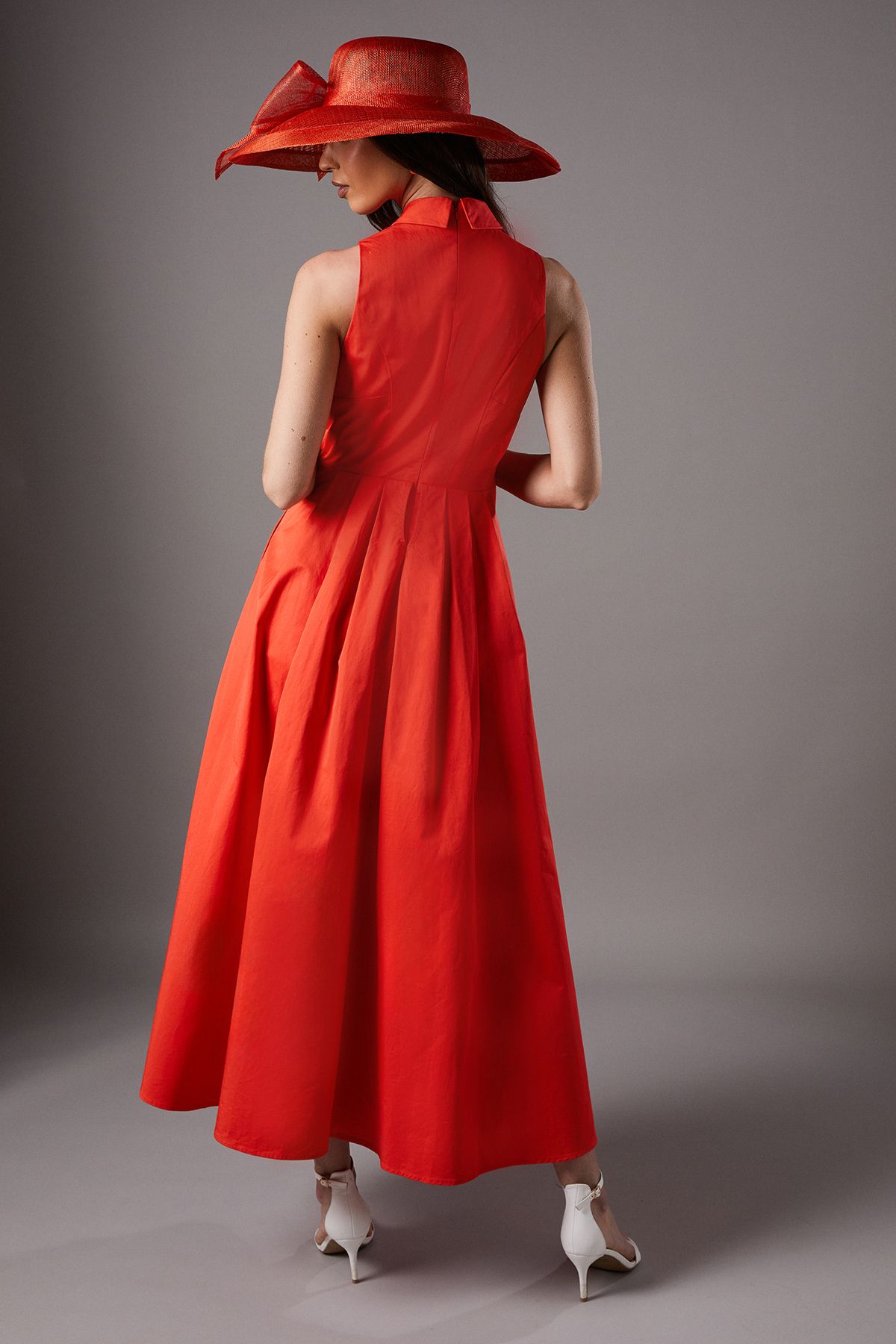 Coast Lisa Tan Exaggerated Bow Shirt Dress Red image 3