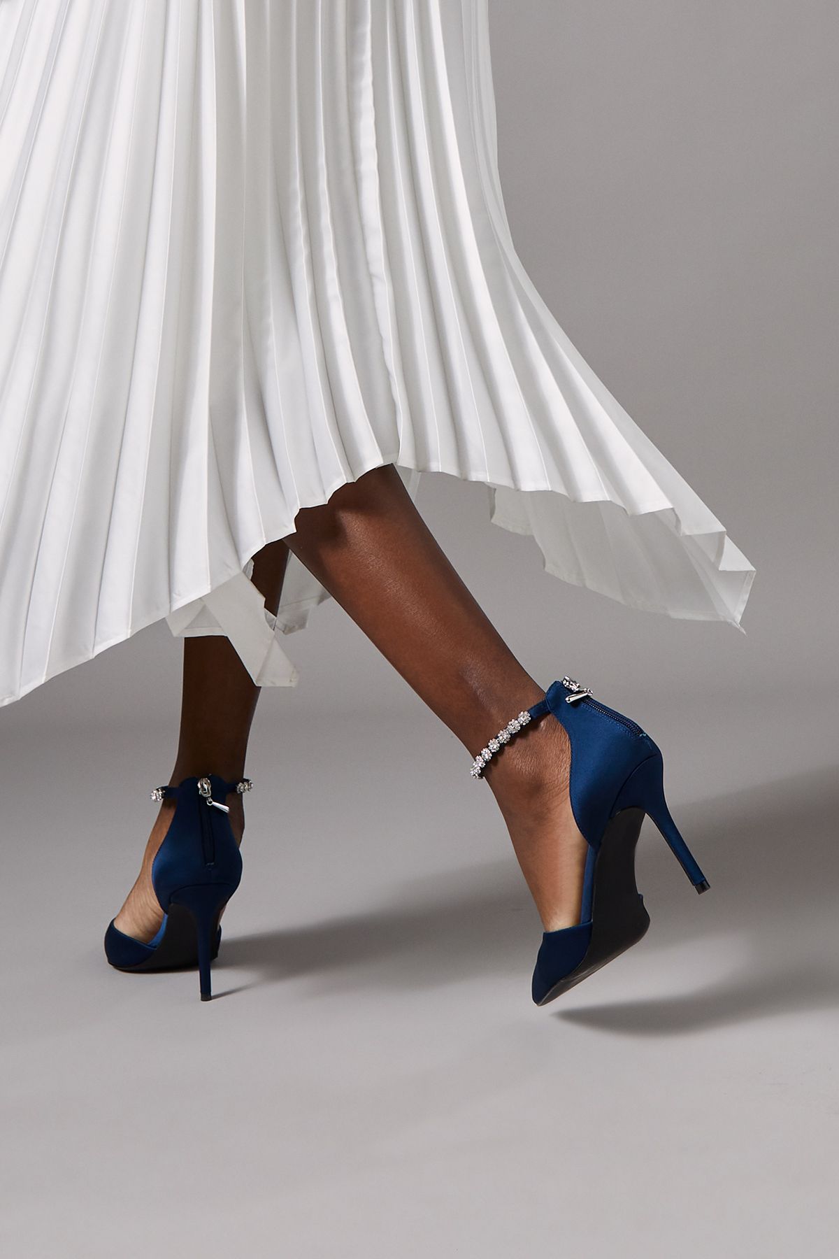 Coast Wide Fit Tatiana Satin Jewelled Anklet High Stiletto Court Shoes Navy image 4