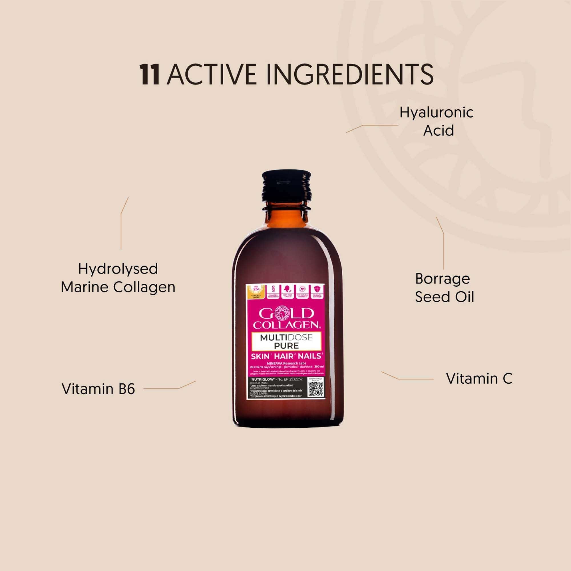 Gold Collagen Liquid Supplement Multidose Pure Skin, Hair & Nails Liquid Supplement 20 x 15ml image 2