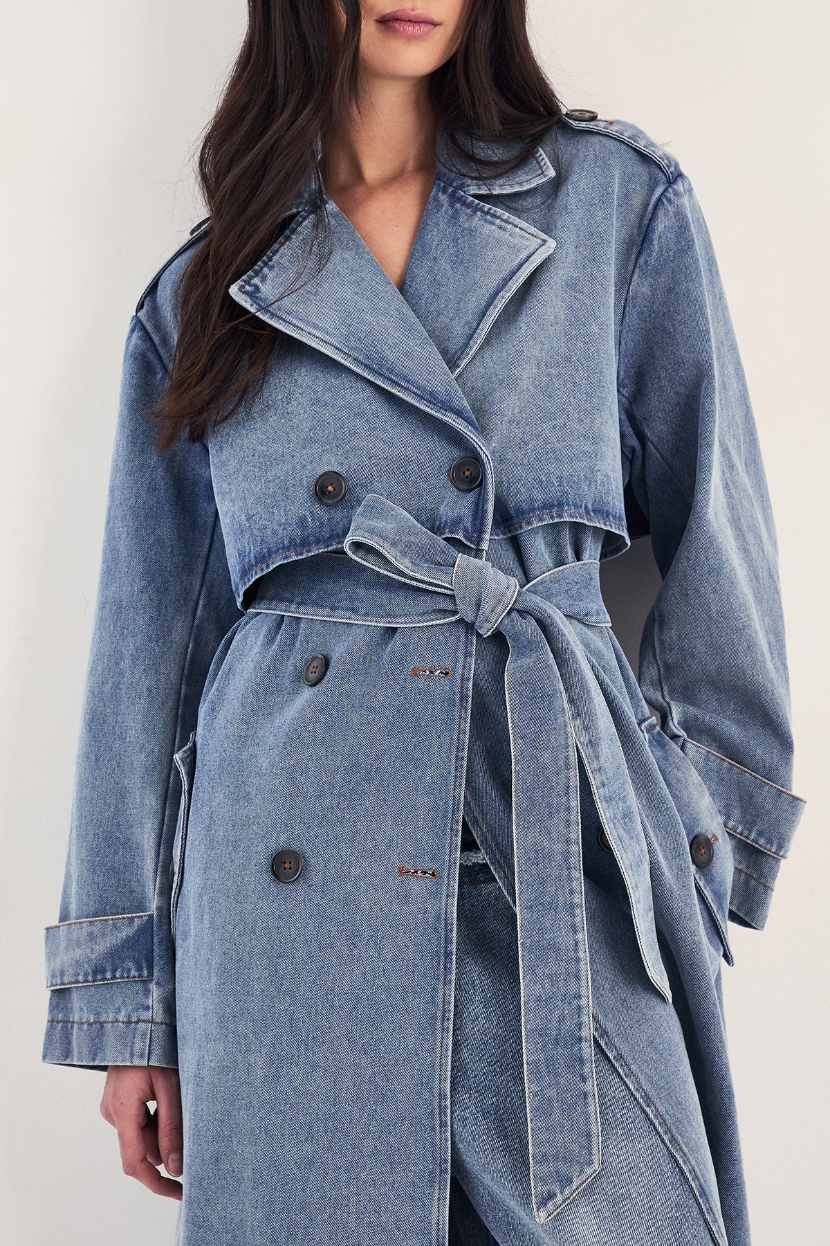 NastyGal Denim Trench Coat Indigo image 2