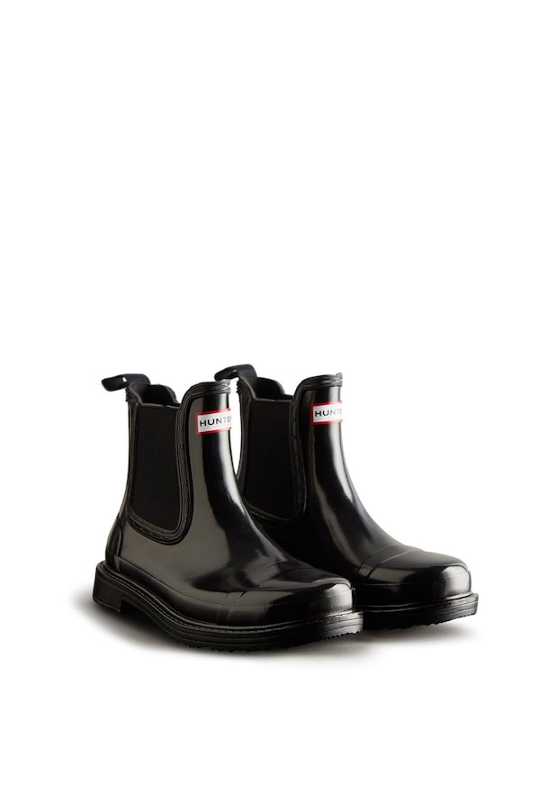Hunter Black 'Commando' Gloss Chelsea Boots