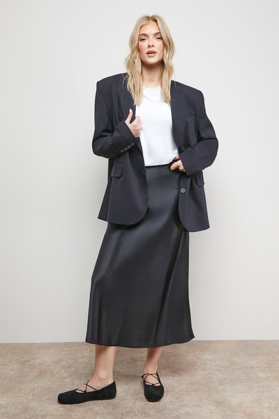 Oasis Bias Cut Satin Midi Skirt Black