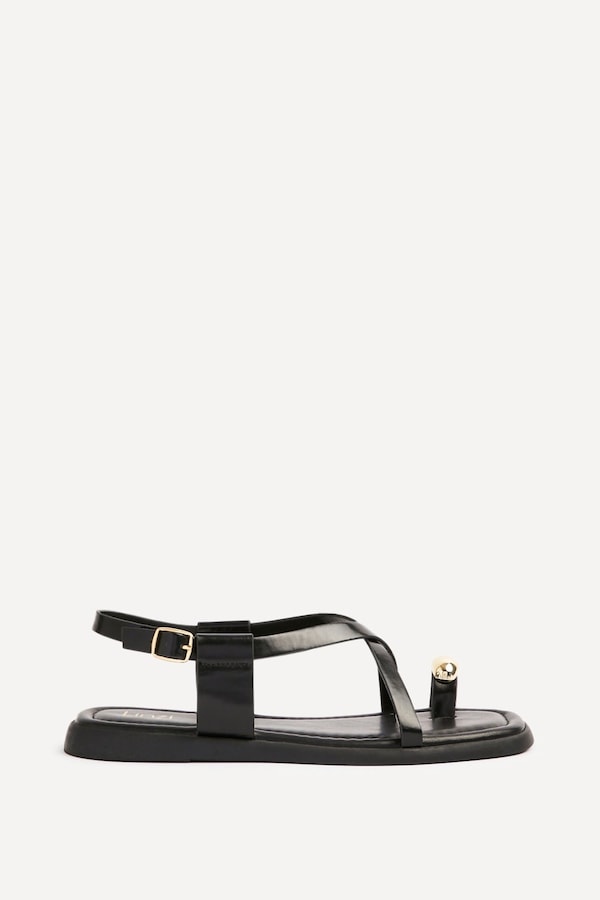 Linzi Salma Black & Gold Flat Sandals