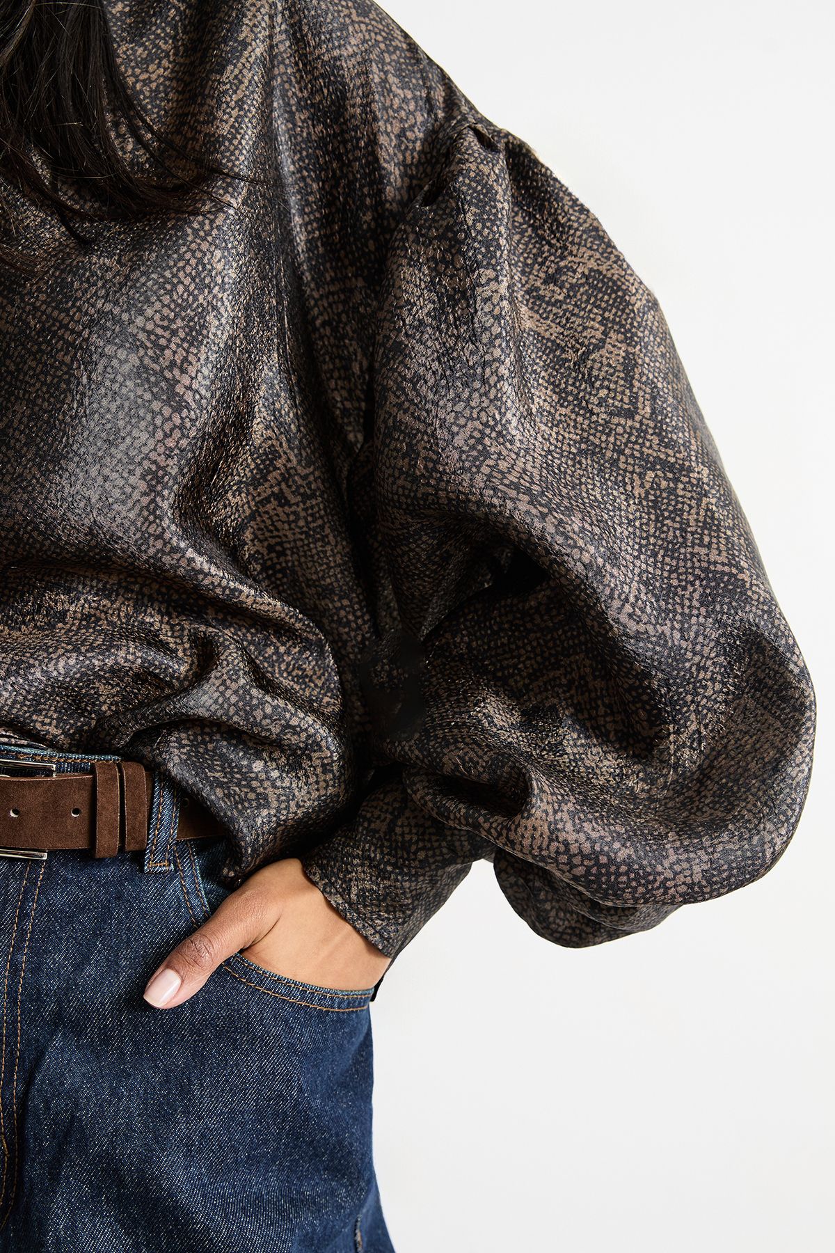 Warehouse Printed Pussybow Tie Neck Blouson Sleeve Blouse Animal image 2