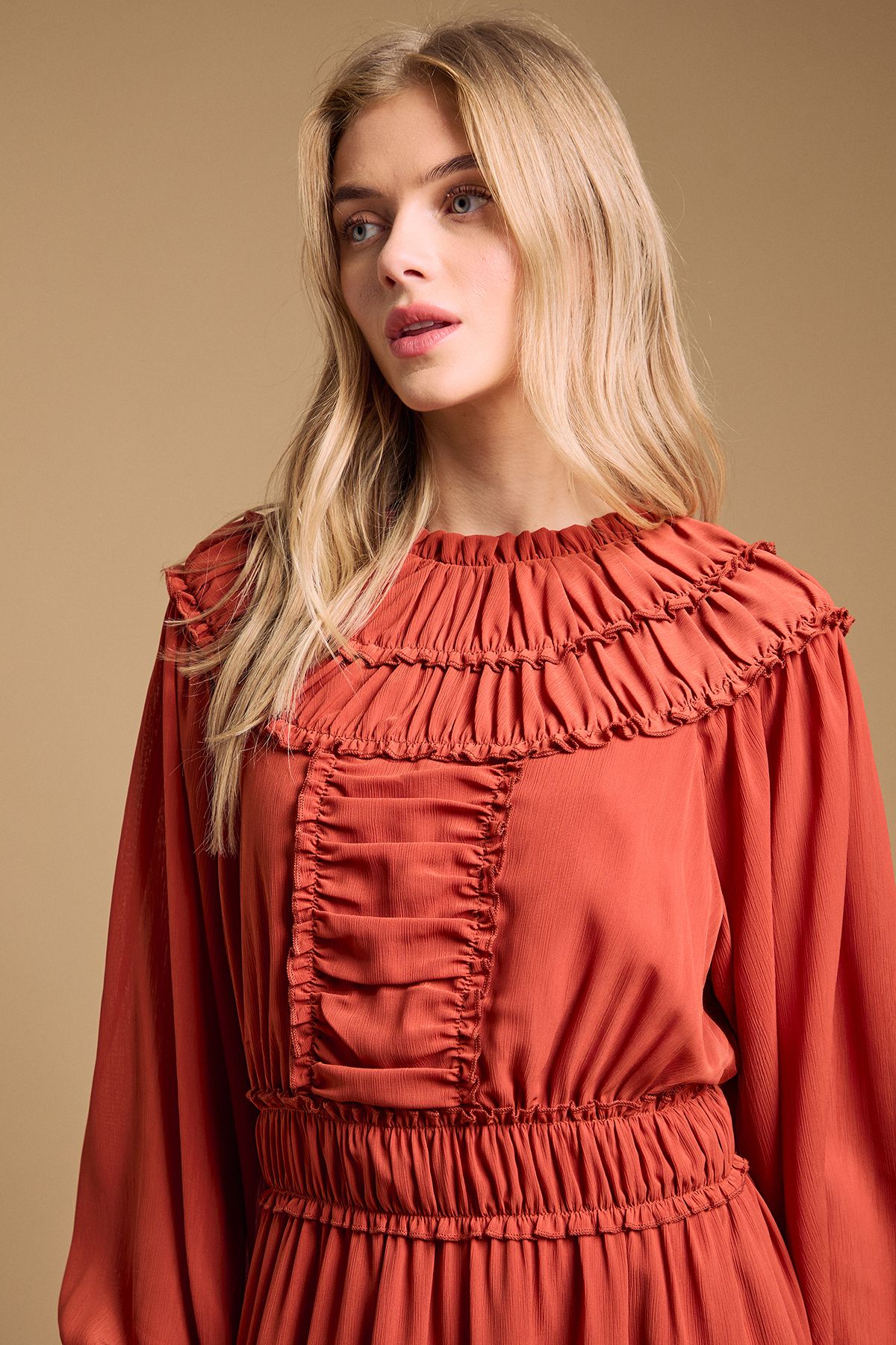 Oasis Ruffle Detail Midi Dress Ochre image 4