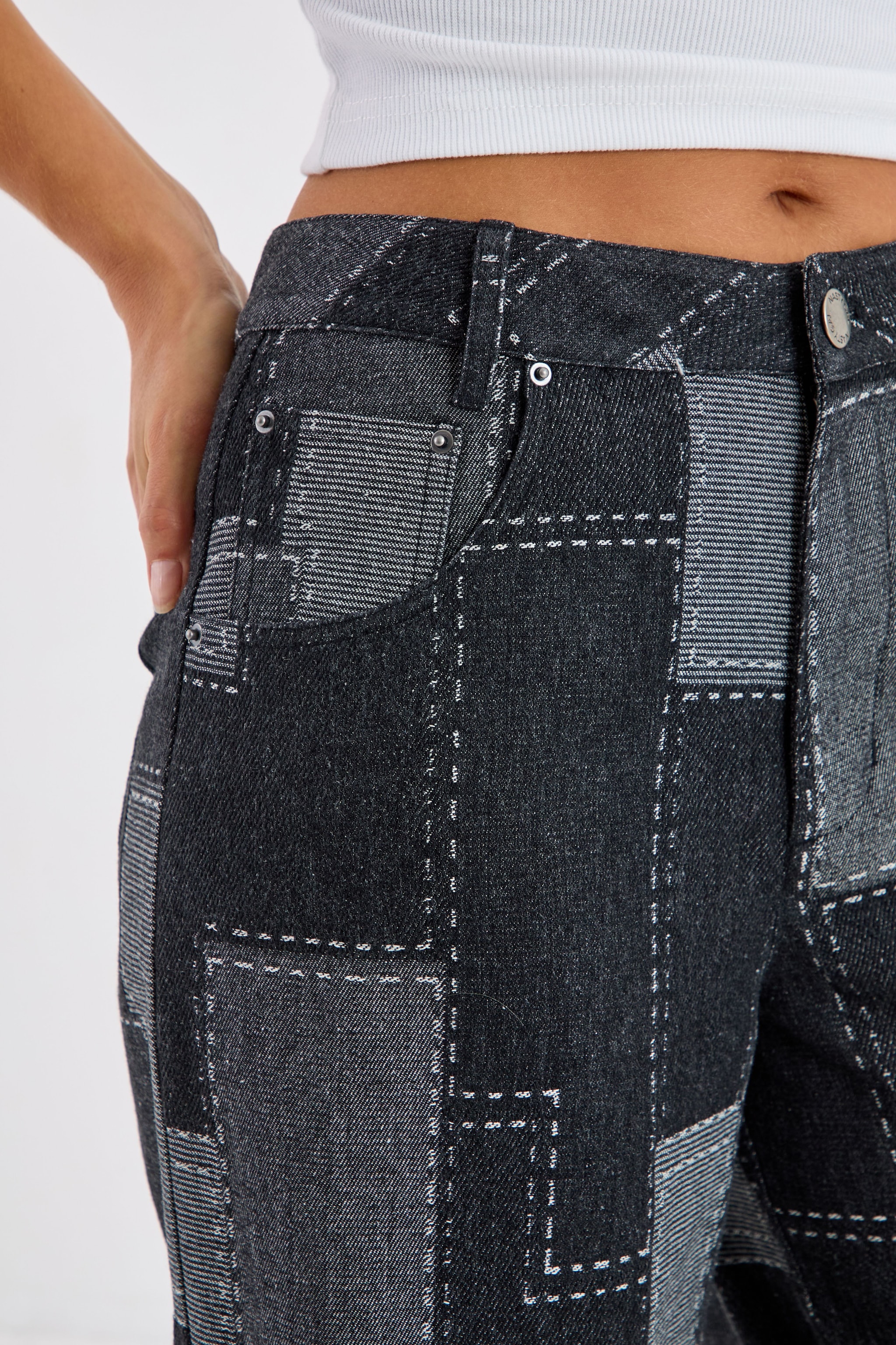 NastyGal Patchwork Denim Baggy Jeans Black image 3