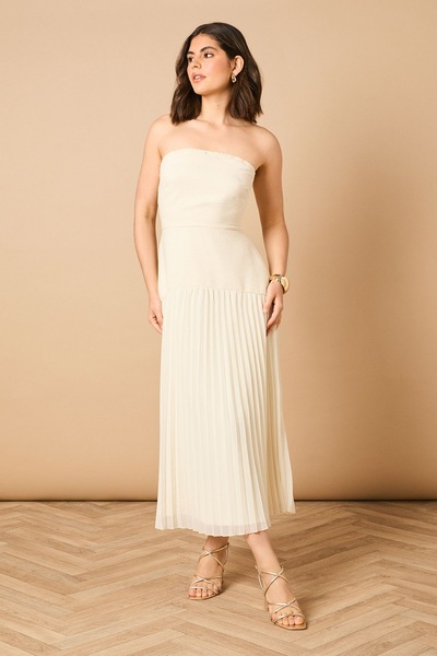Oasis Chiffon Dropped Waist Bandeau Maxi Dress Ivory