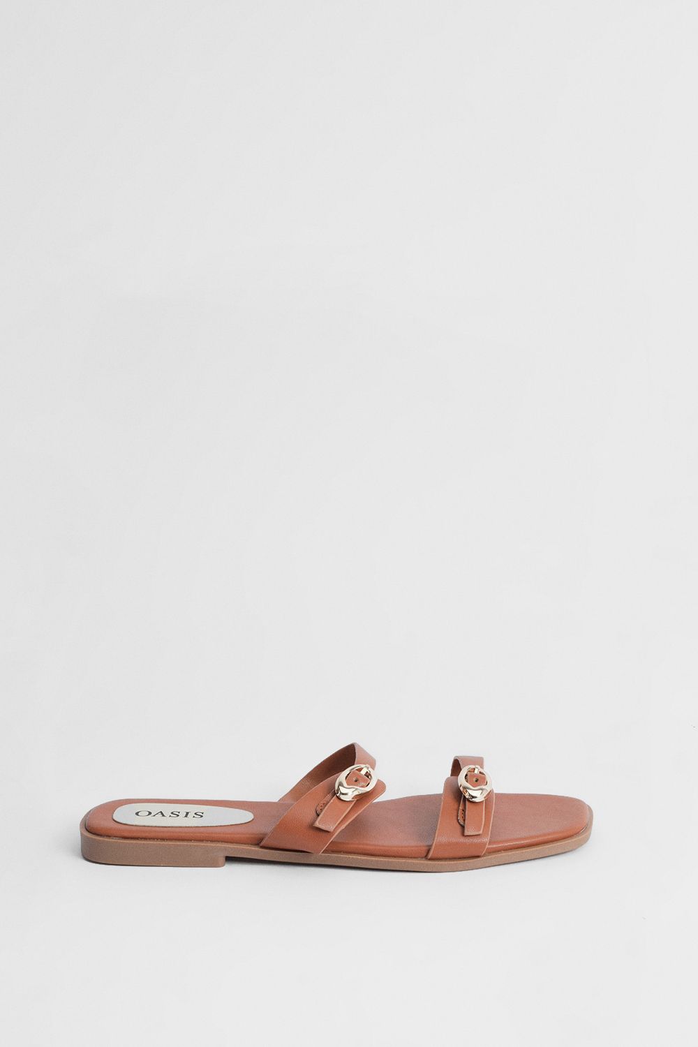 Oasis Bettie Faux Leather Double Buckle Strap Flat Sandals Tan