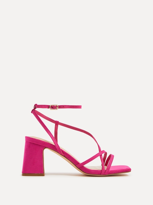 Linzi Memphis Pink Faux Suede Crossover Slingback Block Heeled Sandal