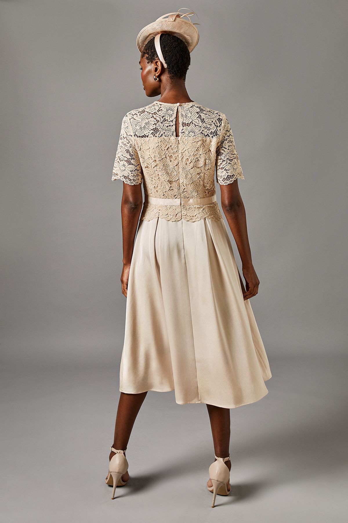 Coast Lace And Crepe Full Skirted Midi Dress Champagne image 3