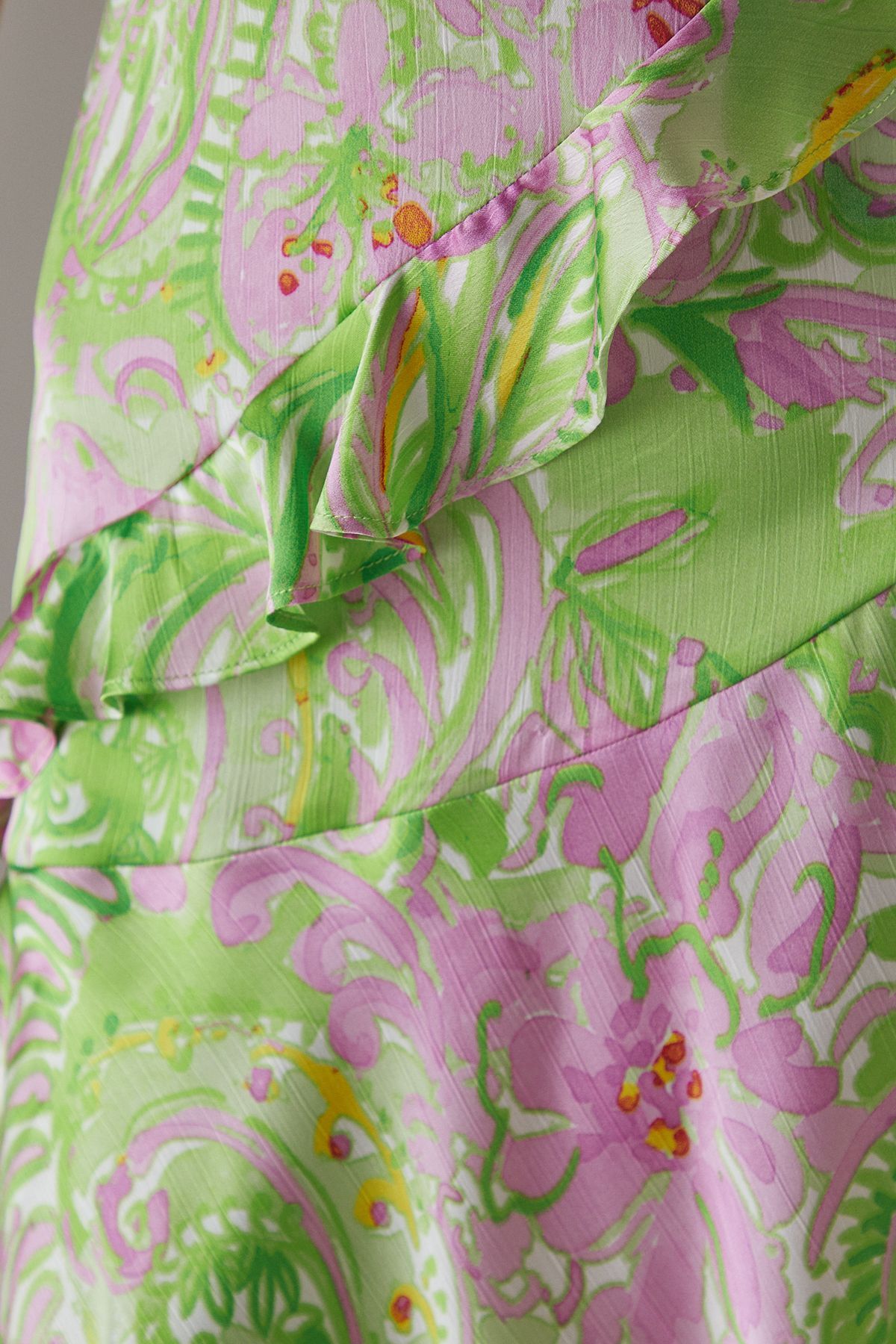 Warehouse Satin Ruffle Halter Tendril Mini Dress Lime image 5