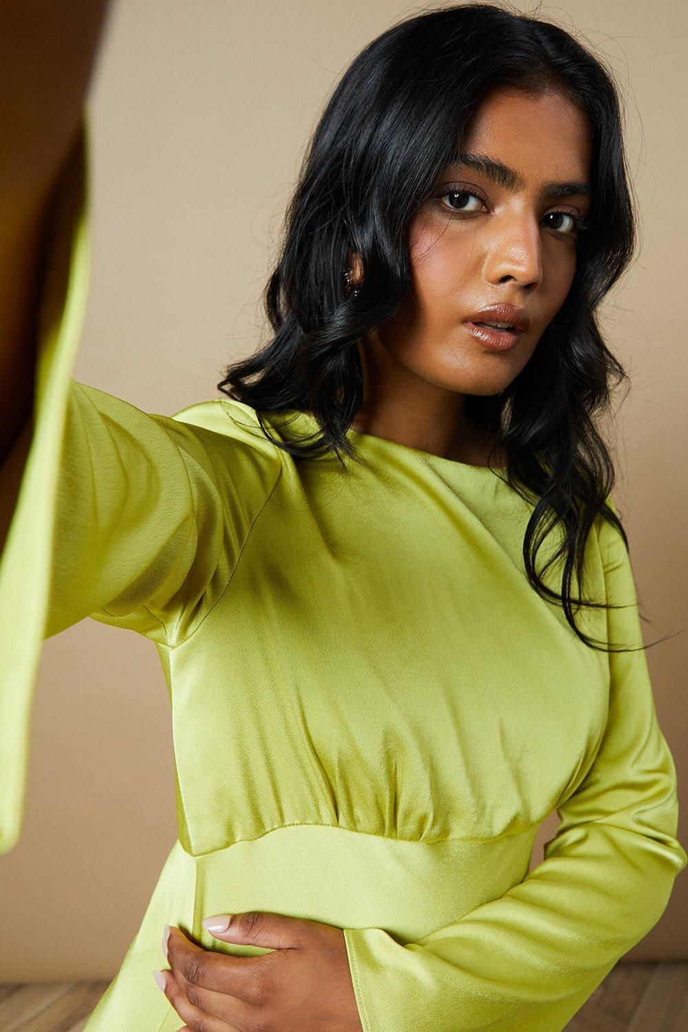 Oasis Occasion Satin Cowl Bias Midaxi Dress Chartreuse image 4