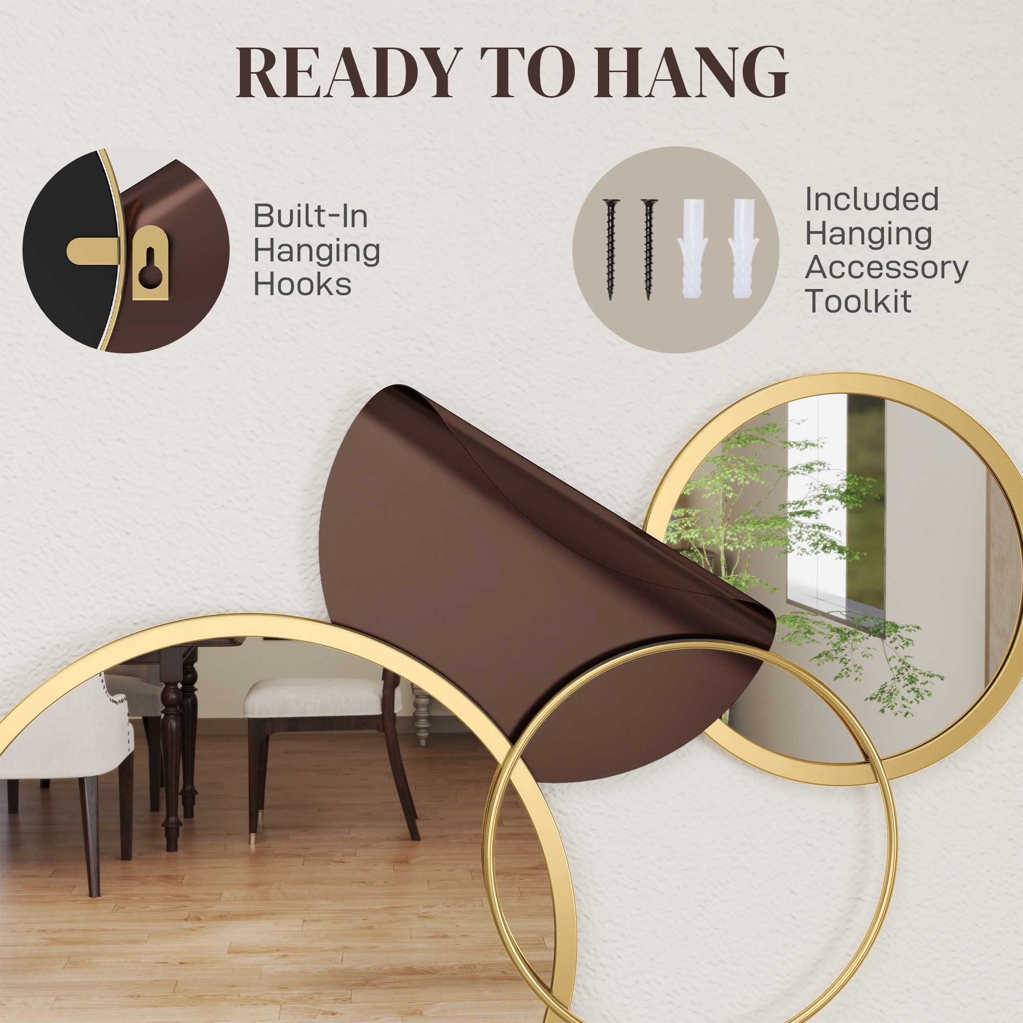 HOMCOM Metal Wall Art, Decorative Mirror Decor for Living Room, Gold Tone image 5