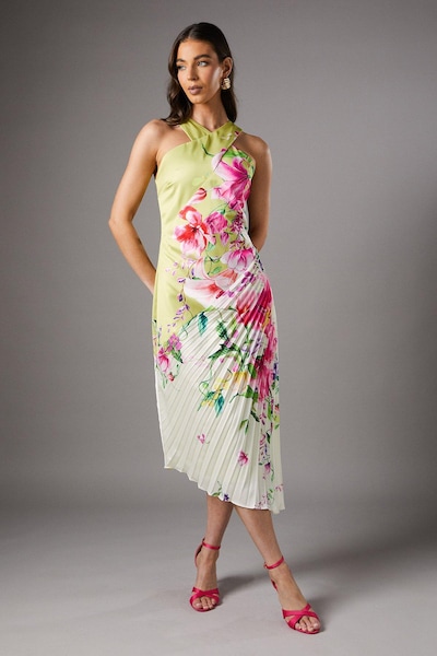 Coast Pleat Halter Midi Dress Multi