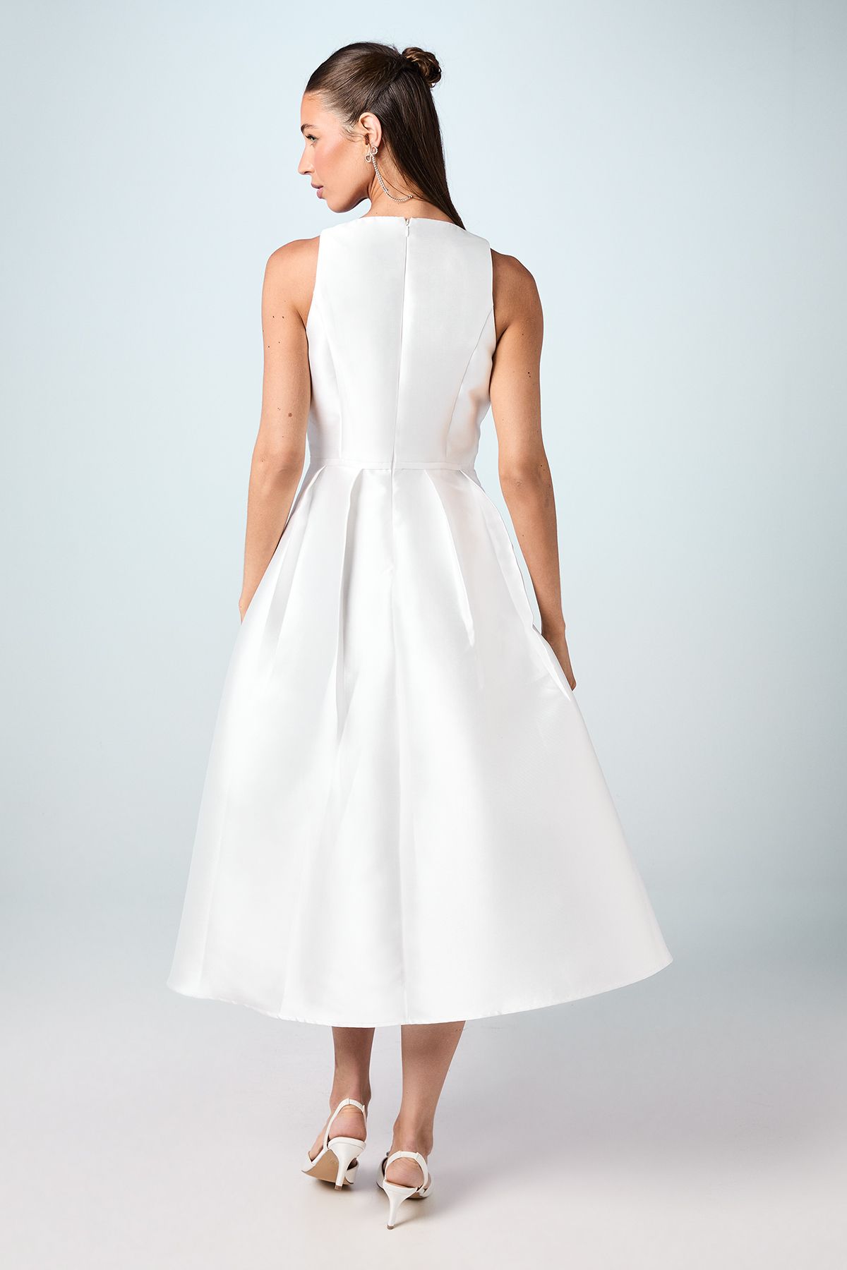 Coast Plunge Neck Bow Waist Midi Wedding Dress With Pockets Ivory image 3