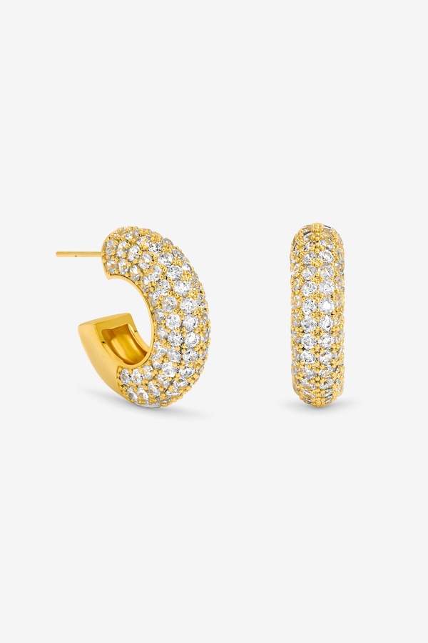 Jon Richard Gold Plated Chubby Pave Hoop Earrings