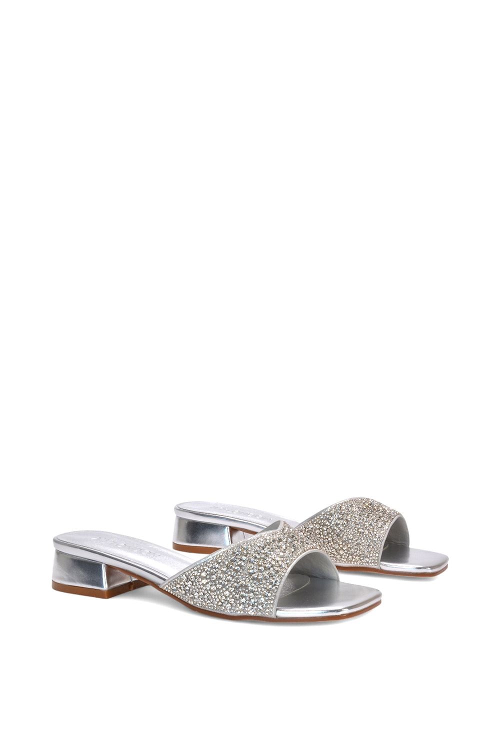 XY London 'Erica' Open Toe Slip On Diamante Low Heel Mule Shoes image 3