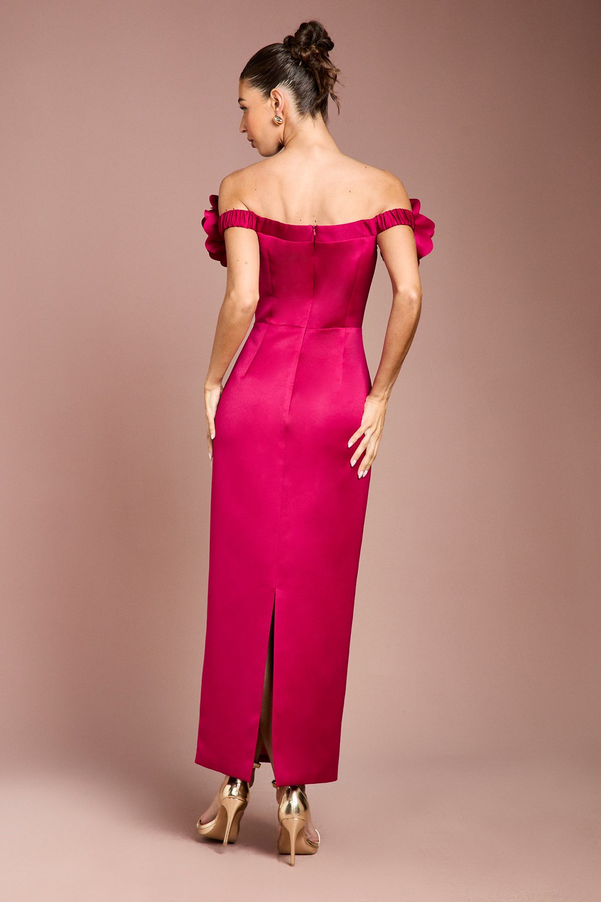 Coast 3D Corsage Structured Satin Maxi Dress Berry image 3
