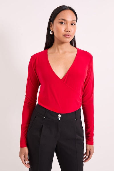 Principles Wrap Ruched Side Long Sleeve Jersey Top Dark Red