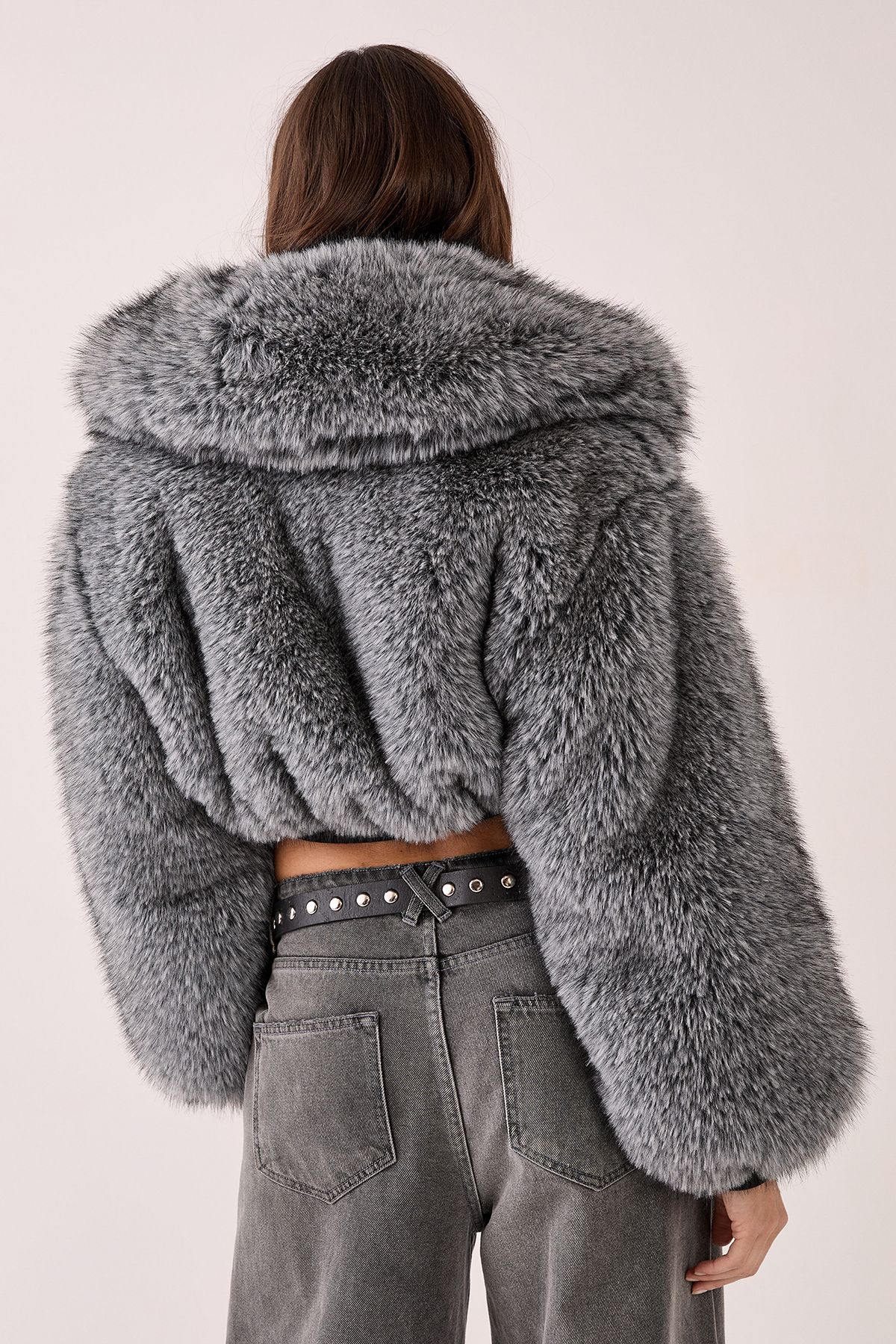 NastyGal Premium Tipped Natural Faux Fur Bomber Coat Grey image 4