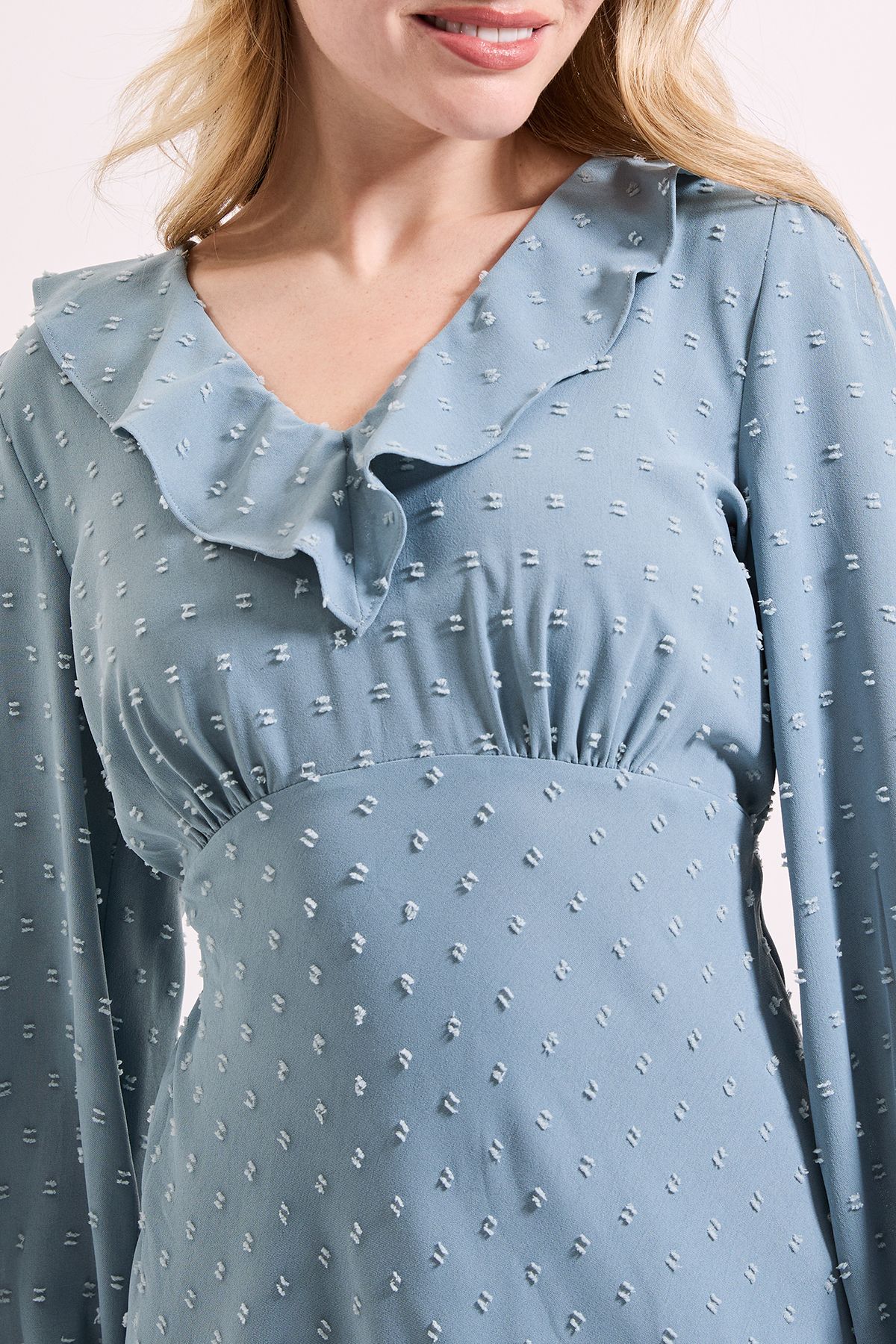 Dorothy Perkins Ruffle Front Blouson Sleeve Midi Dress Blue image 5