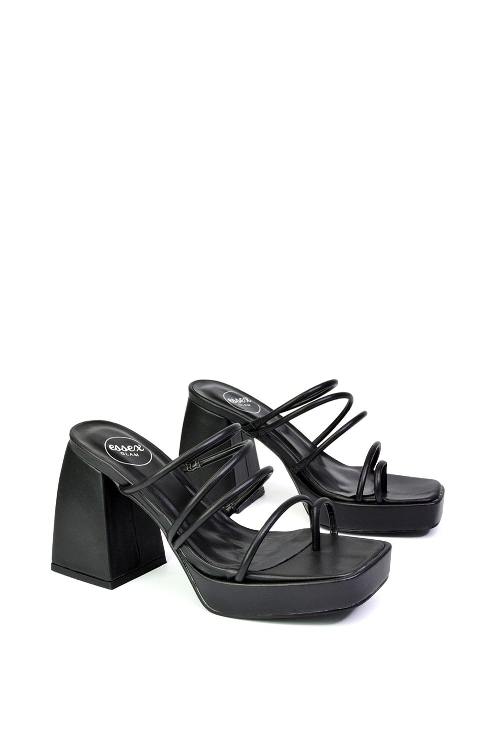 XY London 'Colt' Strappy Square Toe High Block Heel Platform Mule Sandals image 5