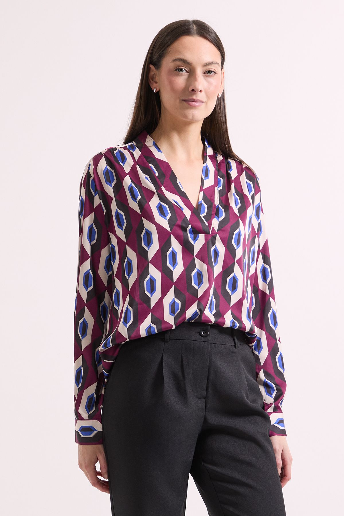 Principles Printed V Neck Yolk Detail Blouse Purple