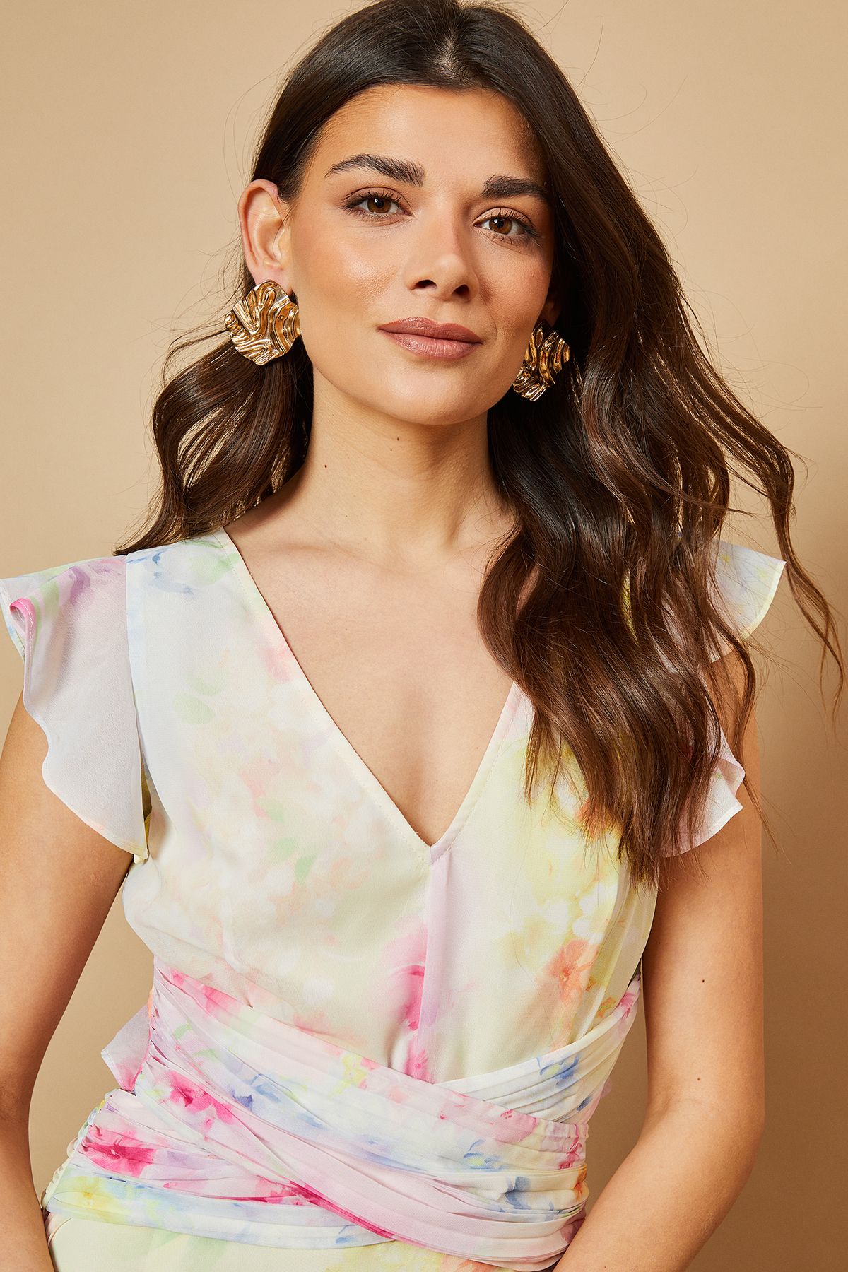 Oasis Printed Twist Front Detail Tiered Midi Dress Multi image 4