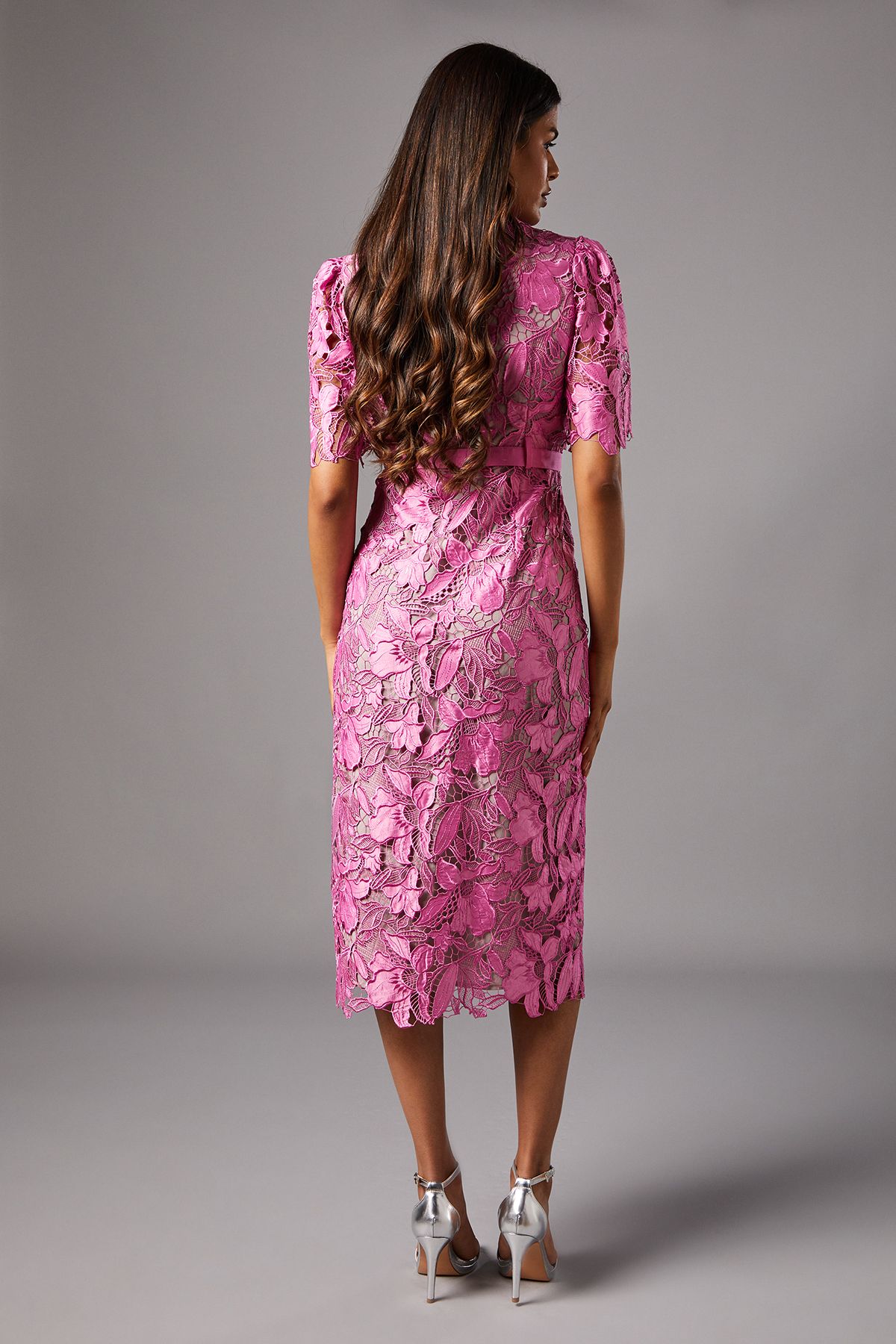 Coast Petite Lace Shirt Dress With Contrast Collar Pink image 4