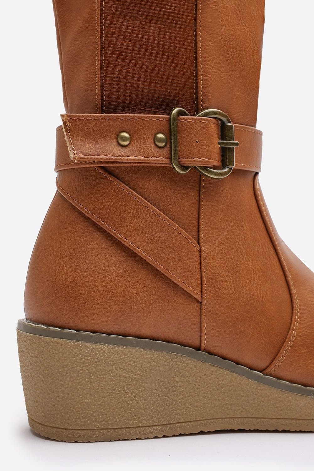 Where's That From 'Regina' Faux Leather Knee High Wedge Boots With Strap And Buckle image 4