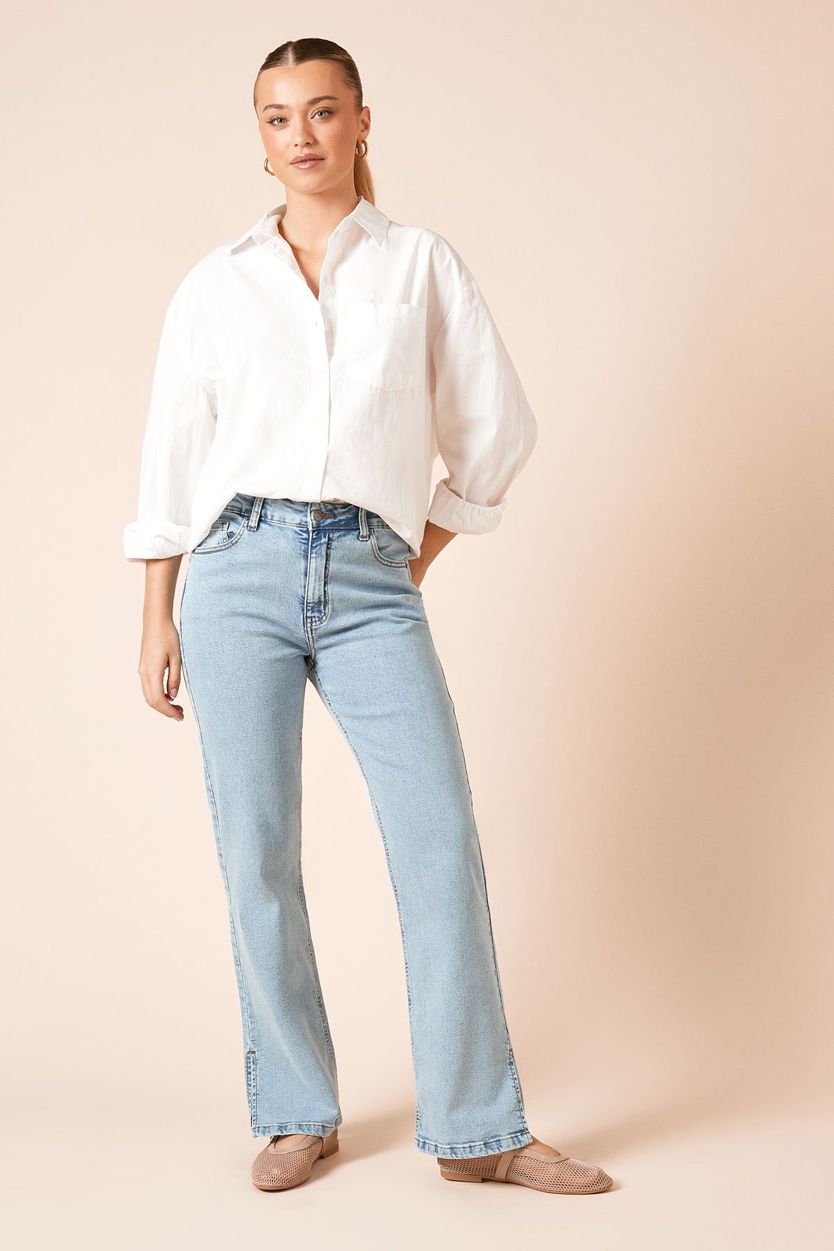 Dorothy Perkins Straight Leg Jean With Side Split Light Wash image 2