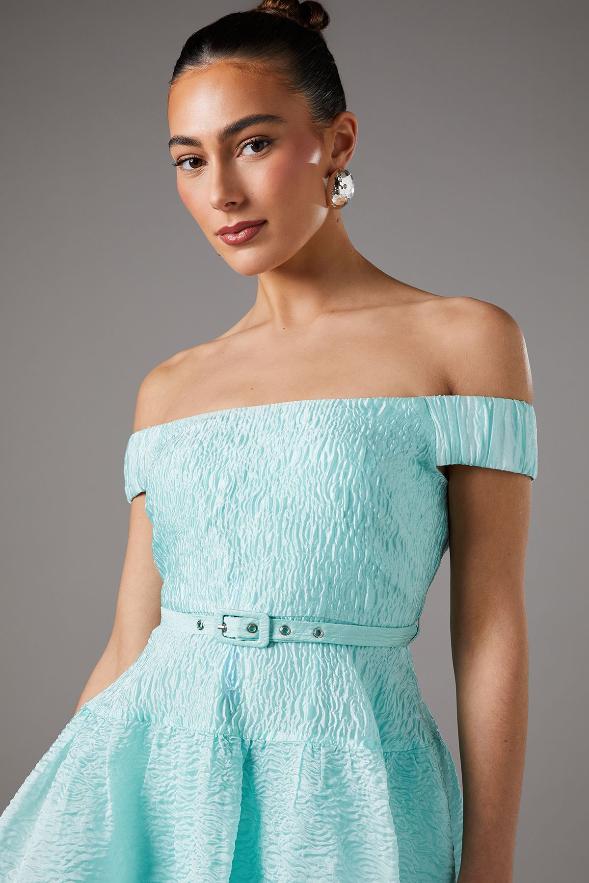Coast Textured Off Shoulder Prom Dress Mint image 5