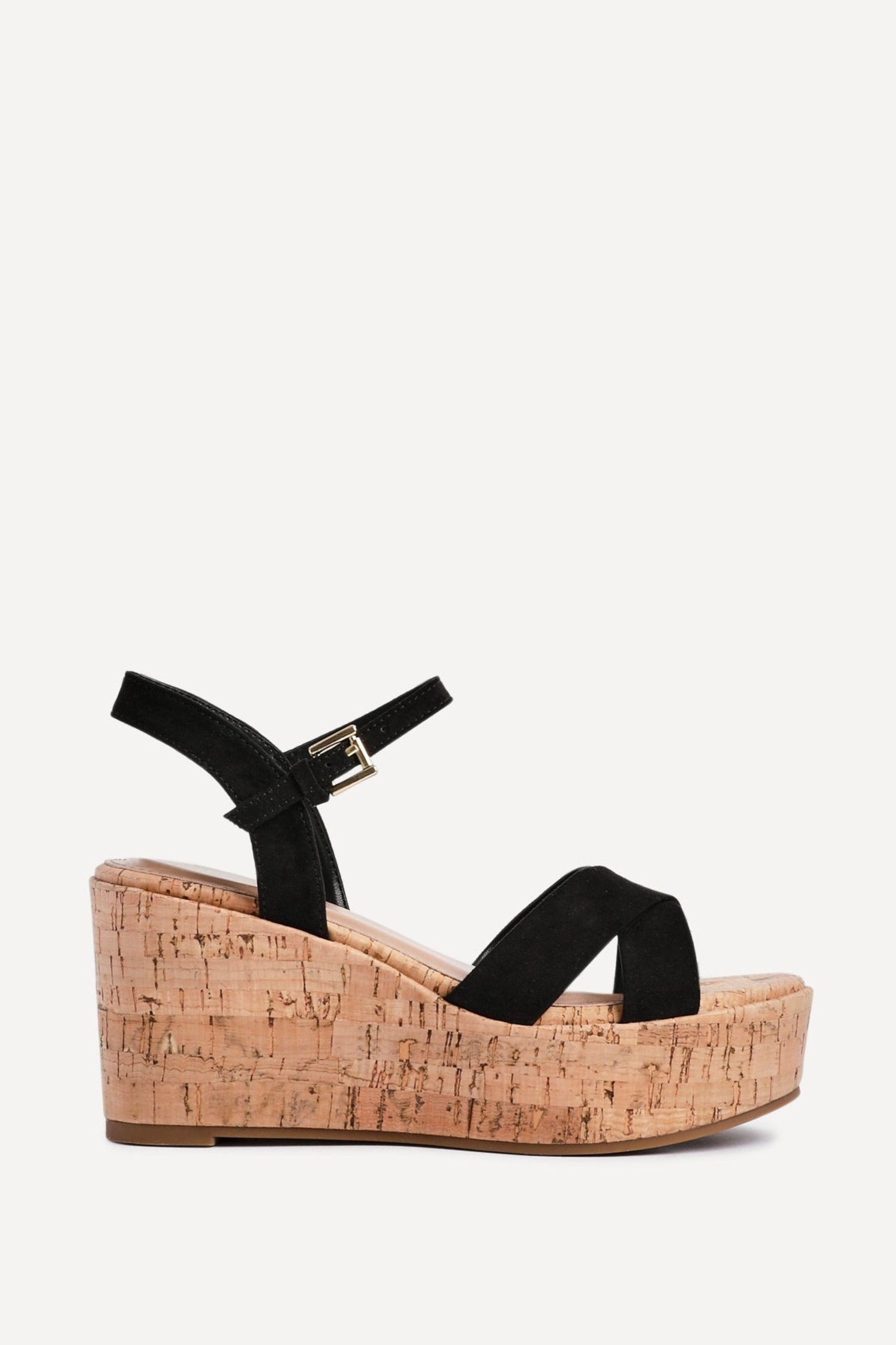 Linzi Vivid Black Faux Suede Cork Wedges