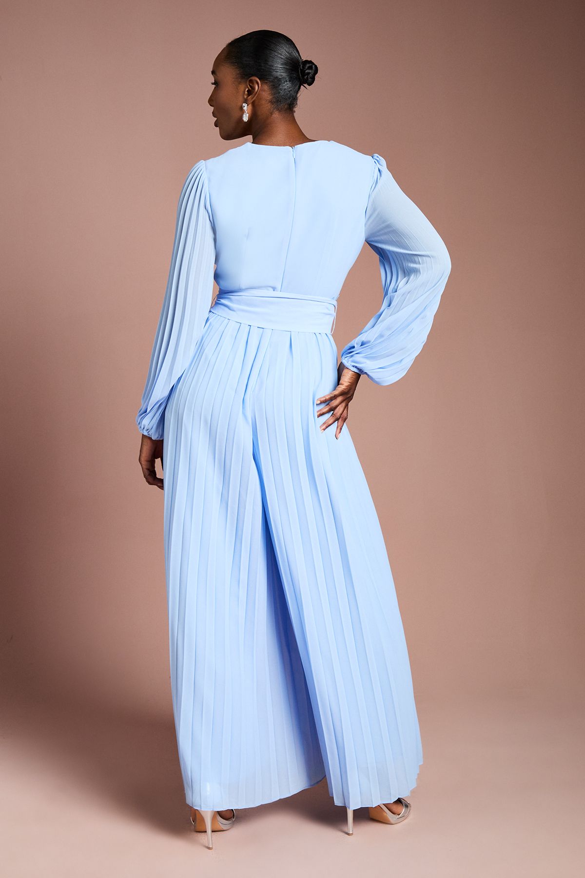 Coast Lace Trim Pleated Leg Jumpsuit With Tie Waist Cornflower Blue image 3