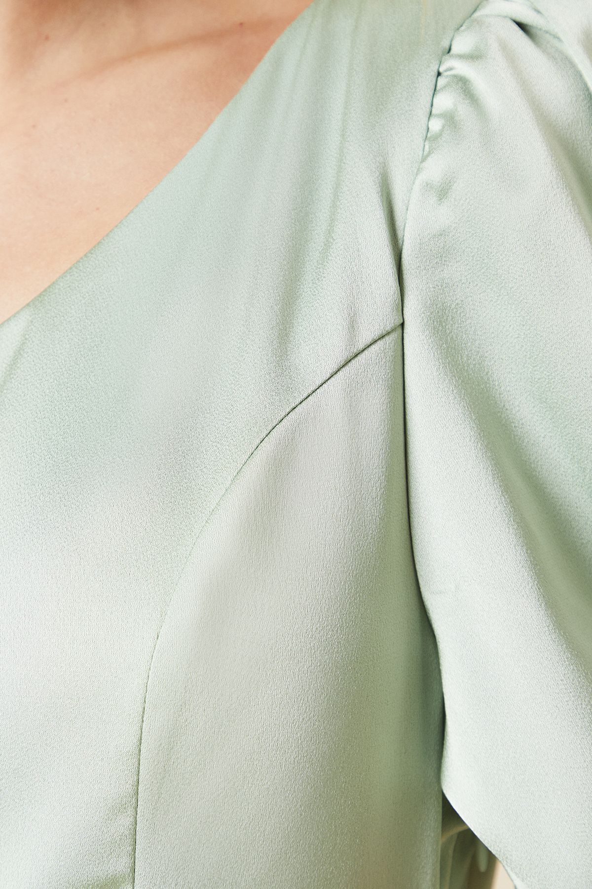 Dorothy Perkins Petite DP Luxe Square Neck Puff Sleeve Mini Dress Sage image 5