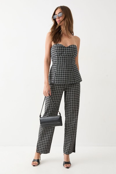 MissPap Dogtooth Printed Denim Straight leg Jean Mono