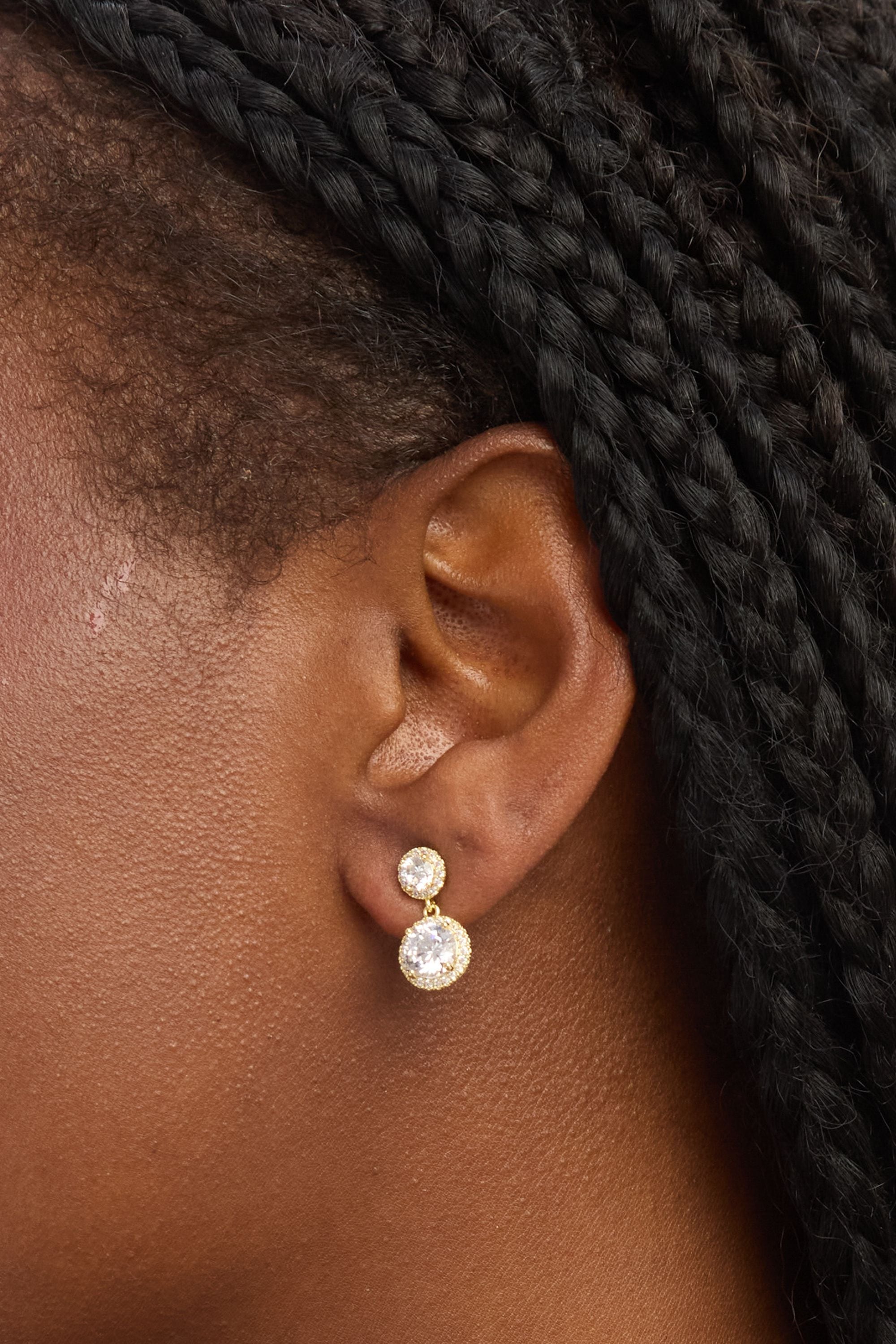 Jon Richard Gold Plated Cubic Zirconia and Pave Halo Drop Earrings image 3