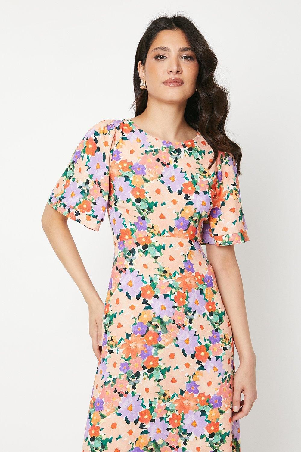 Dorothy Perkins Floral Angel Sleeve Bow Back Midi Dress Floral image 4