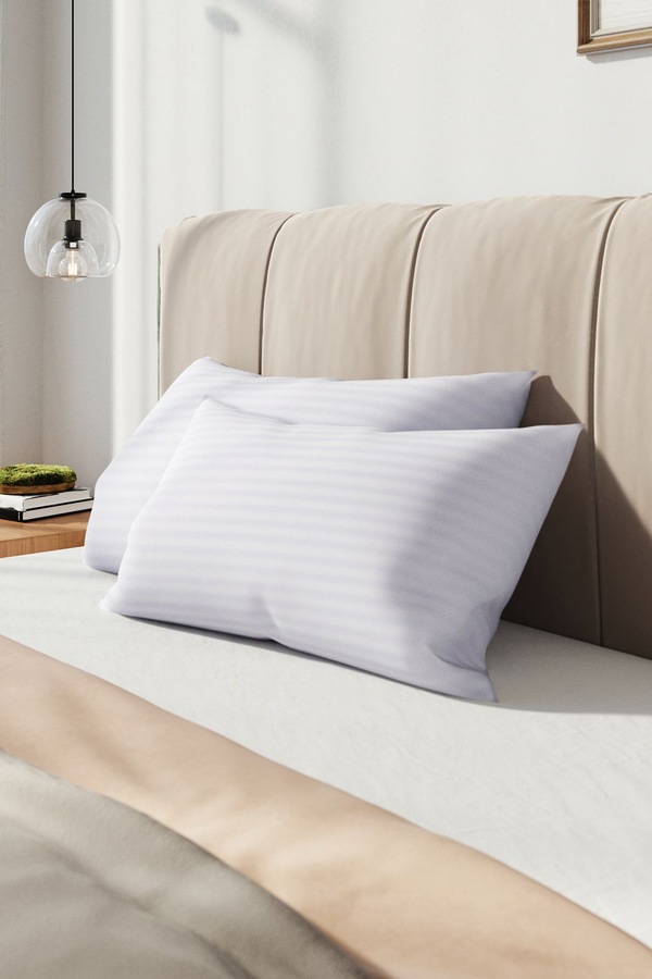 Living and Home 2Pcs Washable Stripe Bed Pillows Comfortable Medium Firm Support Pillows, 70cm L x 42cm W