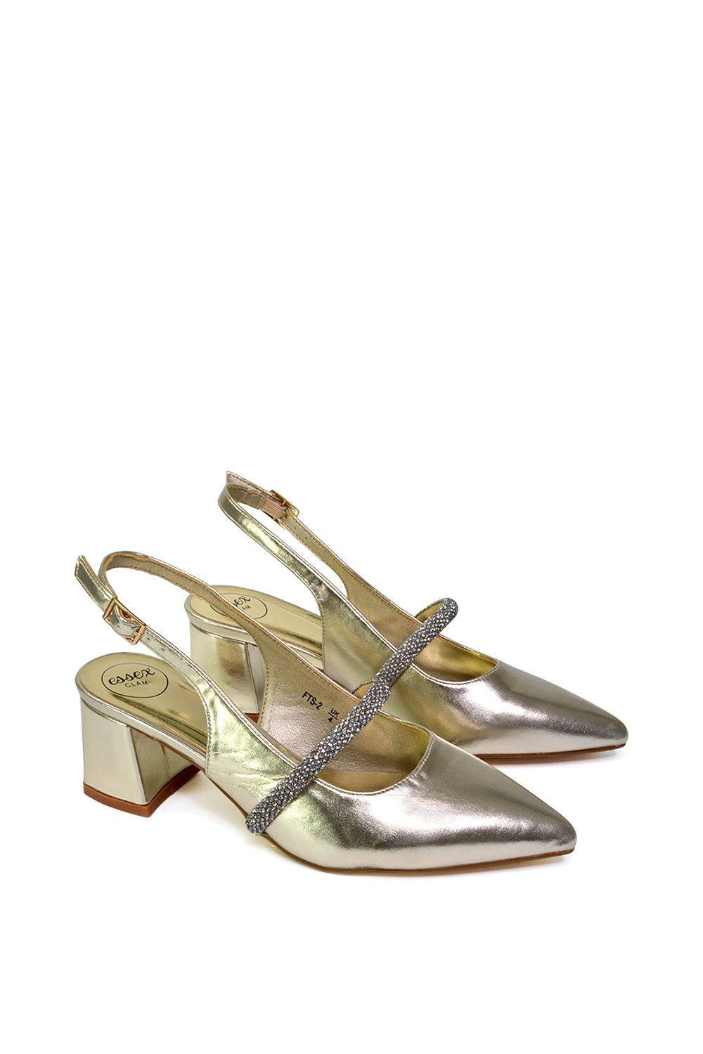XY London 'Sandie' Sling Back Strappy Pointed Toe Diamante Mid Block Heels image 4