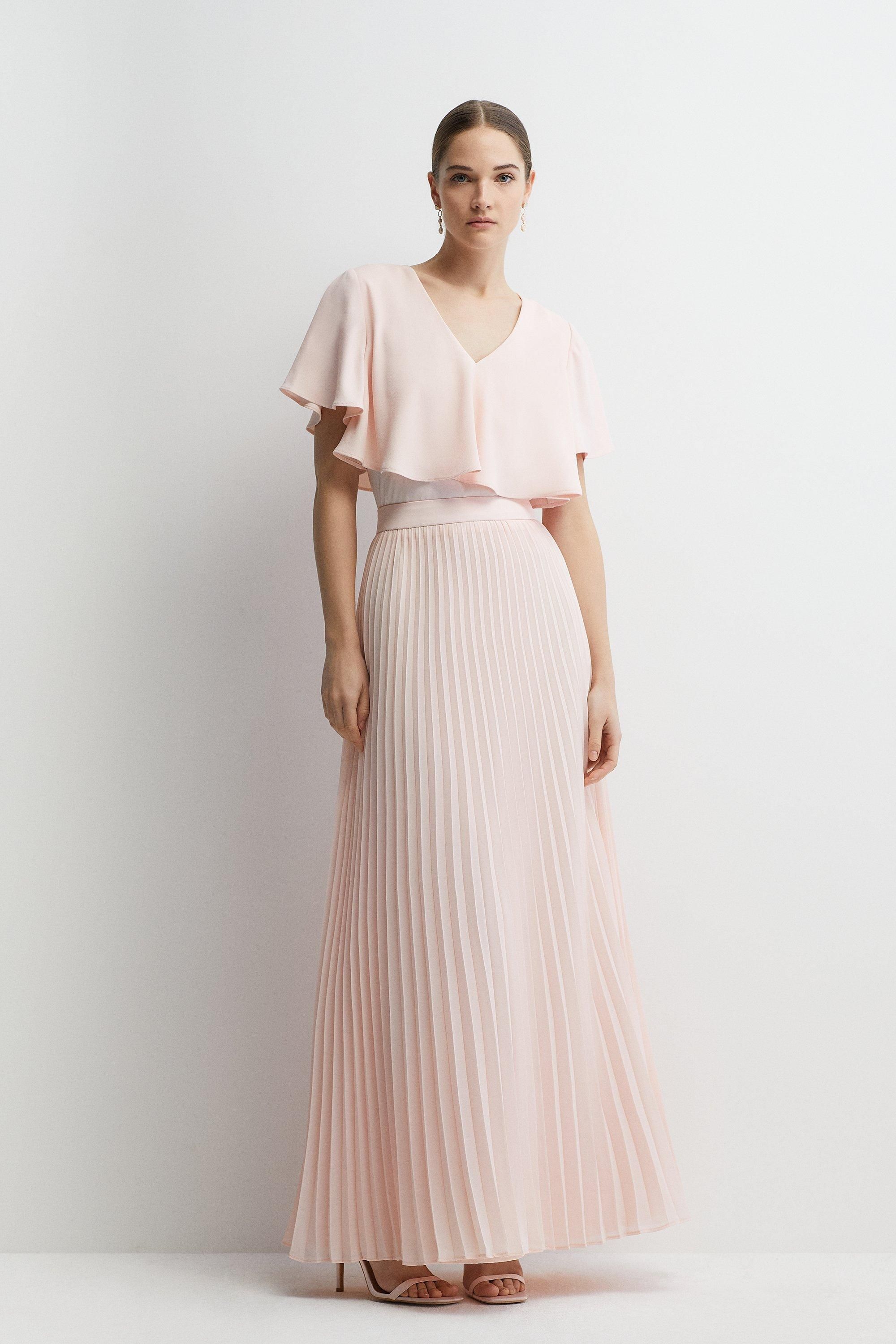 Coast Sunray Pleated Chiffon Bridesmaids Midi Skirt Blush image 6