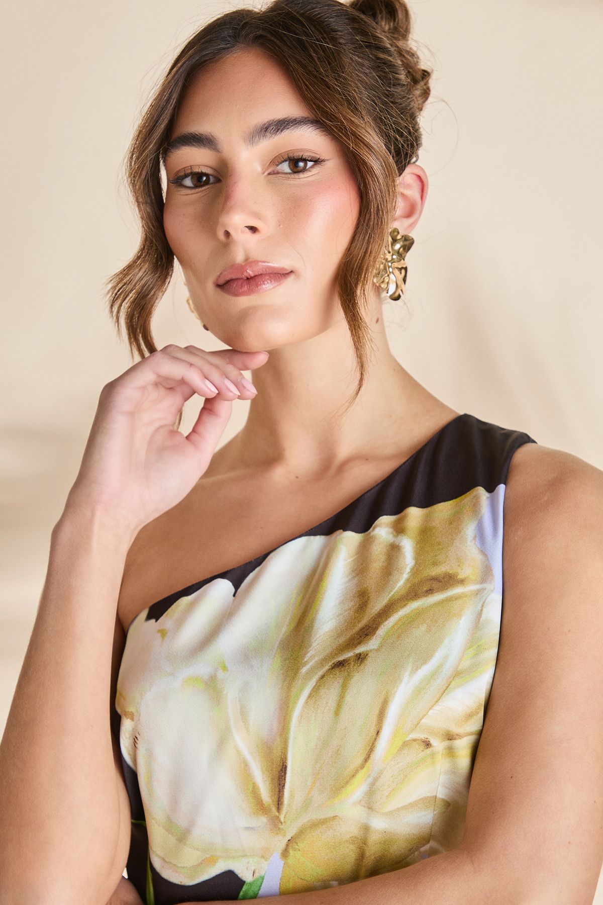 Coast Printed One Shoulder Ladder Fringe Maxi Dress Black image 4