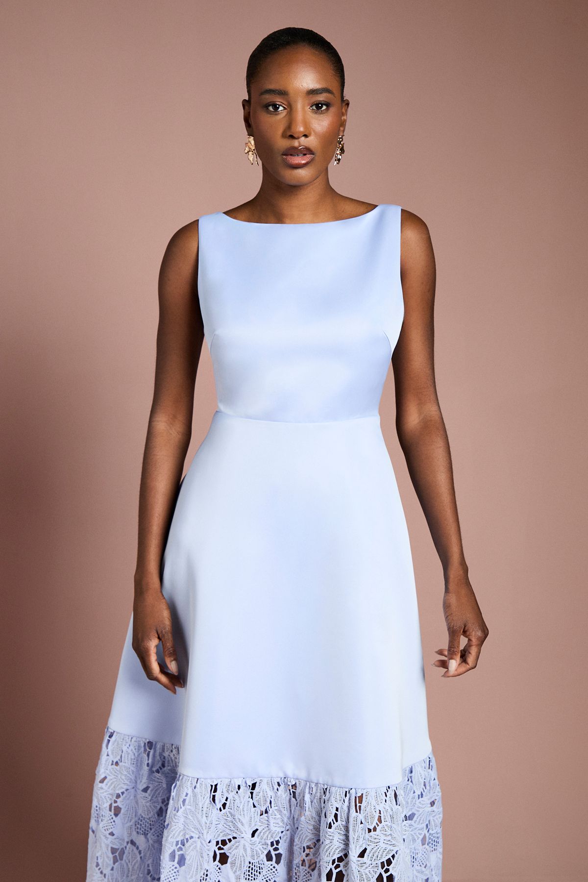 Coast Lace Hem Structured Satin Maxi Dress Pale Blue image 2