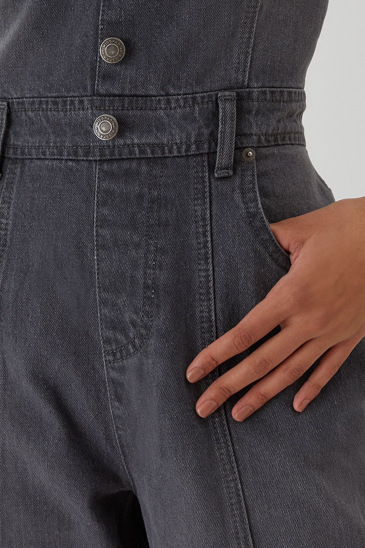 MissPap Denim Button Front Bandeau Jumpsuit Grey image 5