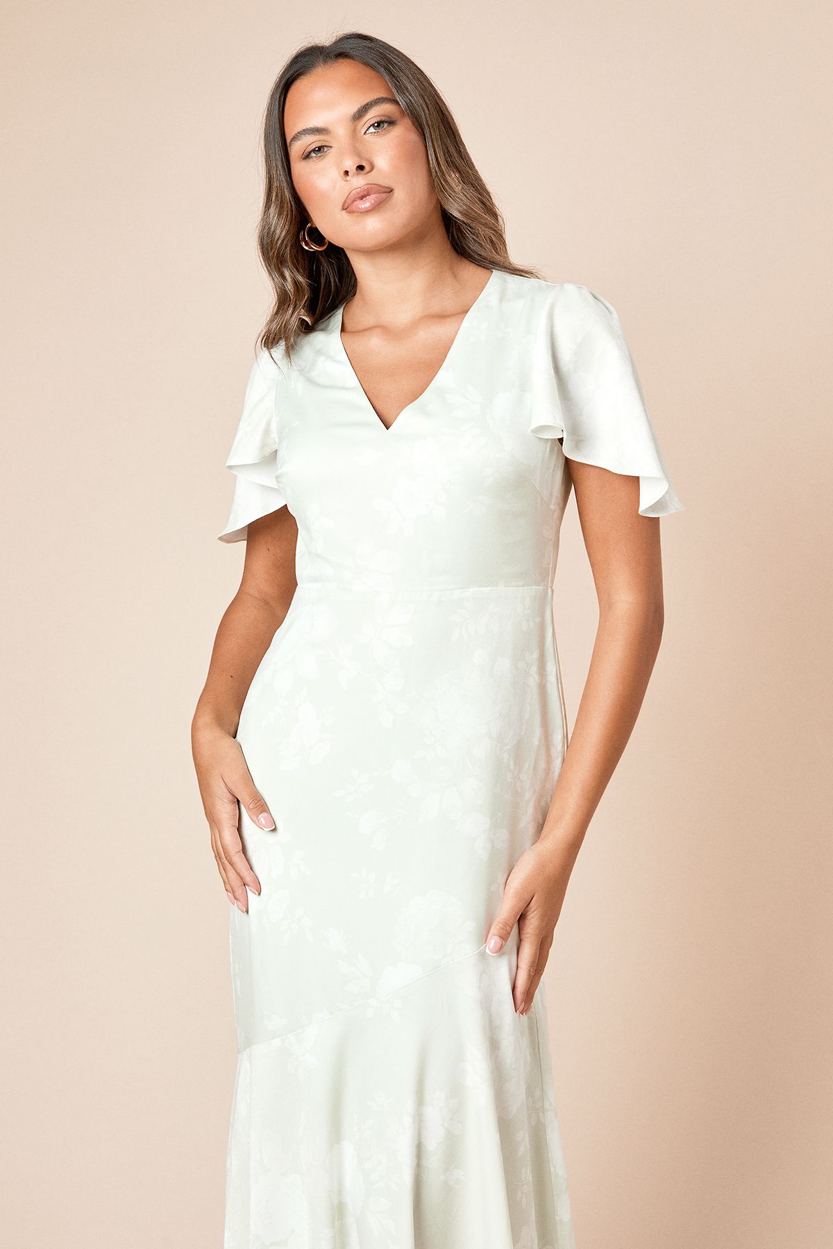 Dorothy Perkins DP Luxe Angel Sleeve V Neck Maxi Dress Sage image 2